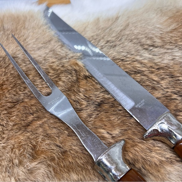 Vintage Knife & Fork Carving Set w/ Bakelite Handles Sheffield England Stainless - Picture 7 of 10